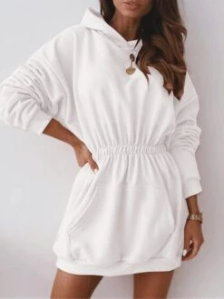 Women's Casual Dress Hoodie Dress Mini Dress Active Daily Outdoor Holiday Vacation Hoodie Pocket Solid Color Regular Fit Black White Pink S M L XL XXL -Casual Print Dress Sales qnhfsp1695027788842