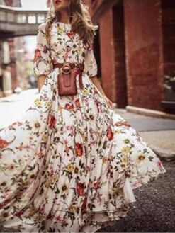 Women's Casual Dress Swing Dress Floral Dress Chiffon Spring Summer Dress Long Dress Maxi Dress Boho Dress Green Blue White 3/4 Length Sleeve Floral Print Crew Neck 2023 S M L XL XXL -Casual Print Dress Sales qnlkgj1614828502065