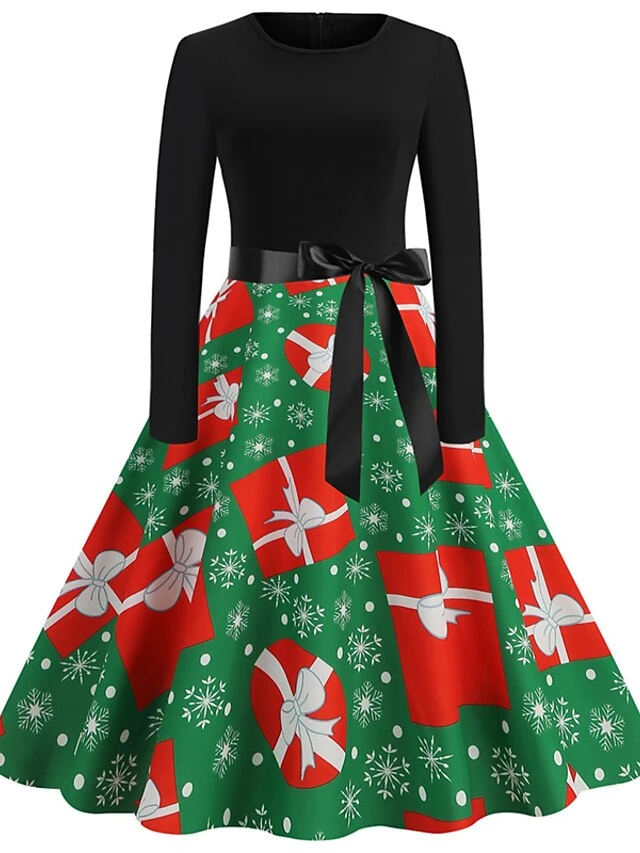 Women's Christmas Swing Dress Vintage Dress Midi Dress Green Blue Light Green Long Sleeve Santa Claus Bow Winter Fall Autumn Crew Neck Fashion Daily Date 2022 S M L XL XXL 3XL 16 Women's Christmas Swing Dress Vintage Dress Midi Dress Green Blue Light Green Long Sleeve Santa Claus Bow Winter Fall Autumn Crew Neck Fashion Daily Date 2022 S M L XL XXL 3XL - Image 16