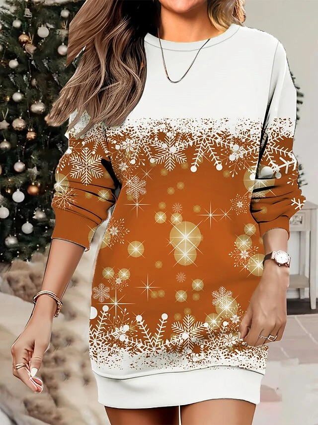 Women's Christmas Casual Dress Sweatshirt Dress Mini Dress Warm Fashion OutdoorVacation Crew Neck Print Snowflake Loose Fit Wine Navy Blue Blue S M L XL XXL 2 Women's Christmas Casual Dress Sweatshirt Dress Mini Dress Warm Fashion OutdoorVacation Crew Neck Print Snowflake Loose Fit Wine Navy Blue Blue S M L XL XXL - Image 2
