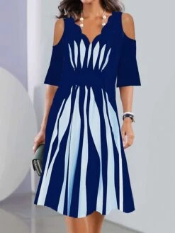 Women's Casual Dress Summer Dress Print Dress Floral Geometric Cold Shoulder Print Scalloped Neck Mini Dress Fashion Streetwear Outdoor Daily Half Sleeve Loose Fit Black Navy Blue Blue Summer Spring