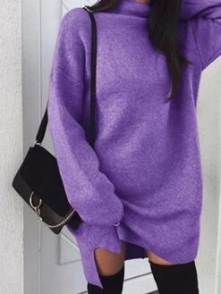 Women's Casual Dress Sweatshirt Dress Mini Dress Fashion Daily Outdoor Holiday Vacation Turtleneck Pure Color Pure Color Loose Fit Yellow Red Blue S M L XL XXL