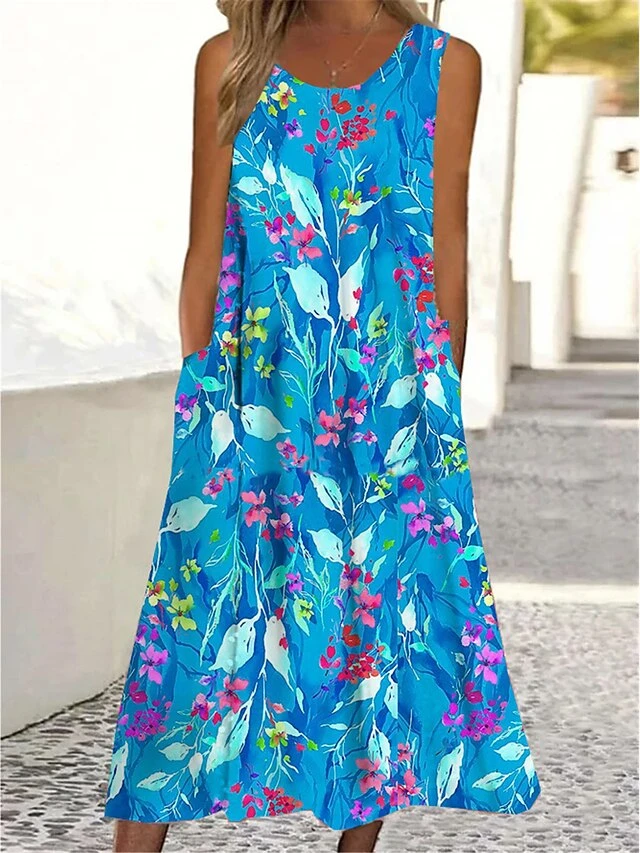 Women's Casual Dress Tank Dress Summer Dress Floral Ditsy Floral Pocket Print Crew Neck Midi Dress Active Fashion Outdoor Daily Sleeveless Regular Fit White Wine Red Summer Spring S M L XL XXL 3 Women's Casual Dress Tank Dress Summer Dress Floral Ditsy Floral Pocket Print Crew Neck Midi Dress Active Fashion Outdoor Daily Sleeveless Regular Fit White Wine Red Summer Spring S M L XL XXL - Image 3