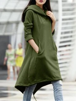 Women's Casual Dress Hoodie Dress Winter Dress Midi Dress Pocket Outdoor Street Daily Fashion Streetwear Hooded Long Sleeve 2023 Loose Fit Black Army Green Gray Color S M L XL XXL Size -Casual Print Dress Sales qsdzwg1694510144870