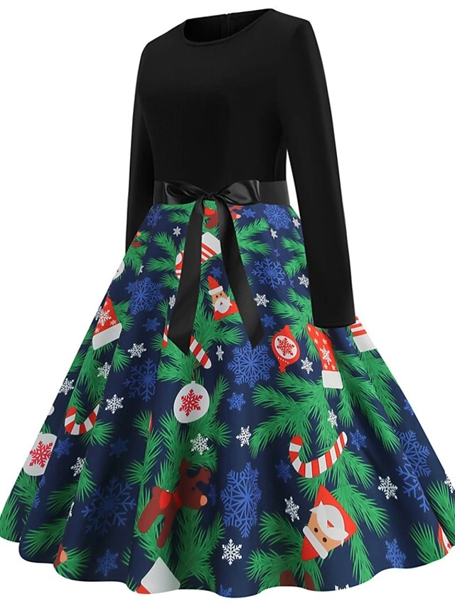 Women's Christmas Swing Dress Vintage Dress Midi Dress Green Blue Light Green Long Sleeve Santa Claus Bow Winter Fall Autumn Crew Neck Fashion Daily Date 2022 S M L XL XXL 3XL 11 Women's Christmas Swing Dress Vintage Dress Midi Dress Green Blue Light Green Long Sleeve Santa Claus Bow Winter Fall Autumn Crew Neck Fashion Daily Date 2022 S M L XL XXL 3XL - Image 11