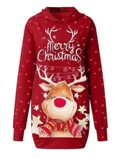 Women's Casual Dress Christmas Dress Hoodie Dress Animal Letter Pocket Print Hooded Mini Dress Active Fashion Outdoor Christmas Long Sleeve Loose Fit Black Wine Khaki Fall Winter S M L XL XXL -Casual Print Dress Sales qsnshw1694084883627