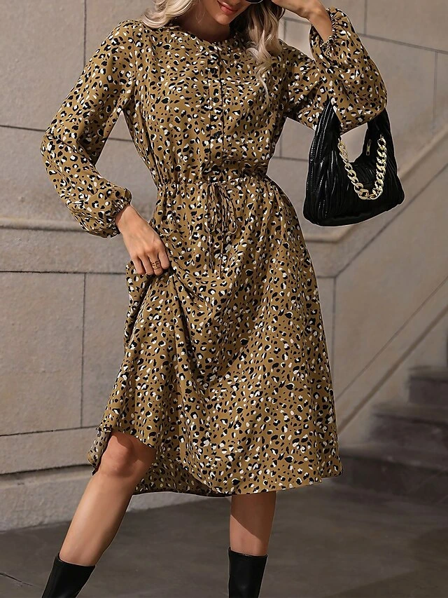 Women's Shirt Dress Casual Dress Midi Dress Outdoor Daily Date Polyester Basic Classic Shirt Collar Lace Up Button Long Sleeve Spring Fall Winter 2023 Loose Fit Khaki Polka Dot S M L XL 1 Women's Shirt Dress Casual Dress Midi Dress Outdoor Daily Date Polyester Basic Classic Shirt Collar Lace Up Button Long Sleeve Spring Fall Winter 2023 Loose Fit Khaki Polka Dot S M L XL