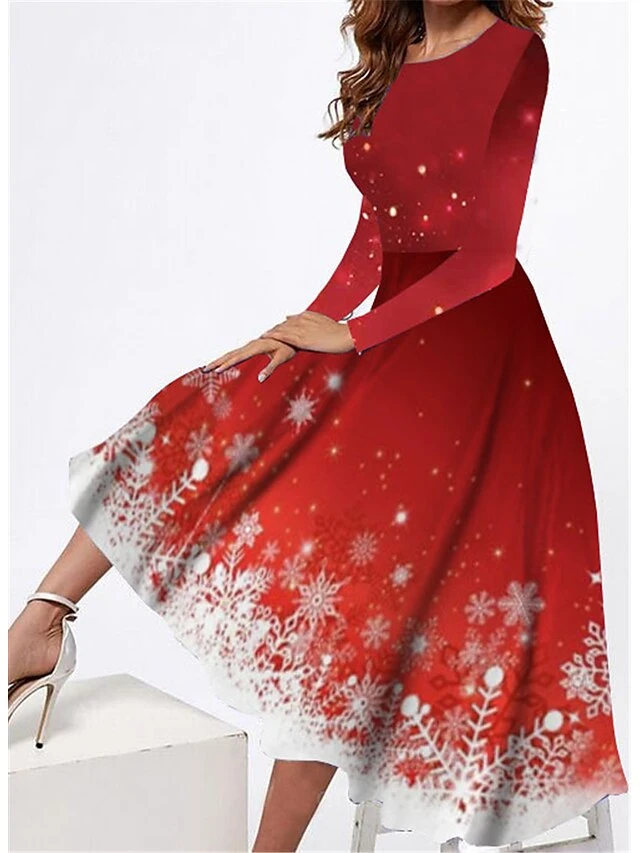 Women's Christmas Casual Dress Swing Dress Midi Dress Wine Long Sleeve Snowflake Pocket Winter Fall Autumn Round Neck Fashion Daily Weekend 2022 S M L XL XXL 3XL 1 Women's Christmas Casual Dress Swing Dress Midi Dress Wine Long Sleeve Snowflake Pocket Winter Fall Autumn Round Neck Fashion Daily Weekend 2022 S M L XL XXL 3XL