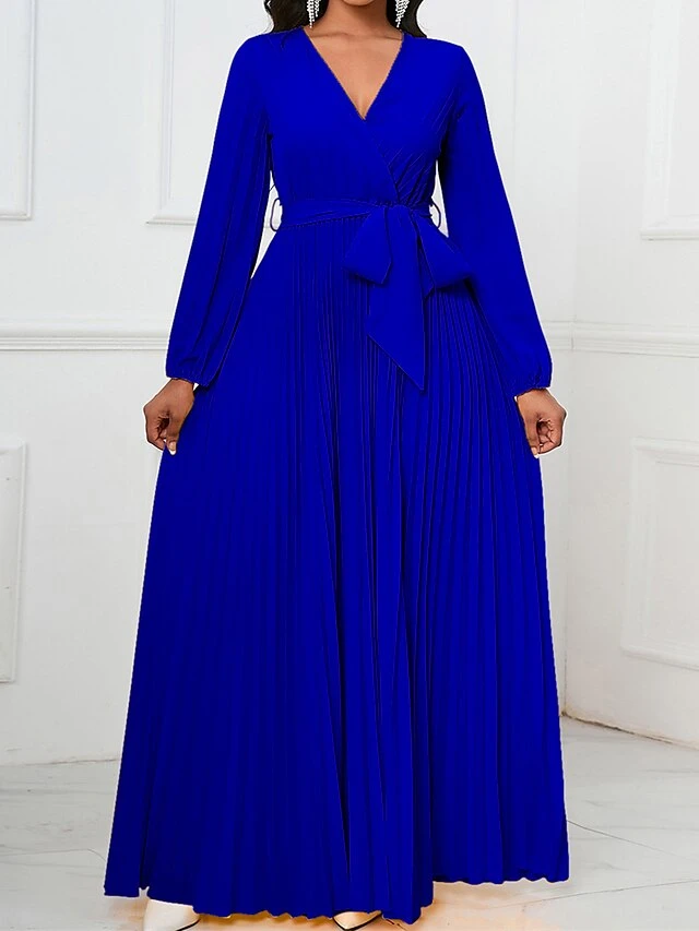 Women's Swing Dress Plain Dress Long Dress Maxi Dress Lace Up Pleated Party Wedding Guest Holiday Fashion Elegant V Neck Long Sleeve 2023 Regular Fit Black Yellow Red Color S M L XL XXL Size 5 Women's Swing Dress Plain Dress Long Dress Maxi Dress Lace Up Pleated Party Wedding Guest Holiday Fashion Elegant V Neck Long Sleeve 2023 Regular Fit Black Yellow Red Color S M L XL XXL Size - Image 5