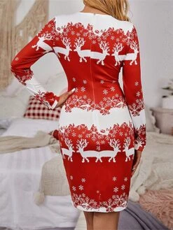 Women's Christmas T Shirt Dress Tee Dress Sheath DressShort Mini Dress Red Long Sleeve Floral Plaid Snowflake Print Fall Winter Round Neck Fashion Modern 2022 S M L XL XXL -Casual Print Dress Sales quqoxd1662028344643