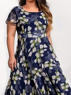 Women‘s Plus Size Curve Casual Dress Swing Dress A Line Dress Floral Long Dress Maxi Dress Short Sleeve Mesh Print Crew Neck Elegant Daily Dark Blue Summer Spring L XL XXL 3XL 4XL -Casual Print Dress Sales qvpyaf1675765406202