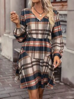 Women's Casual Dress Print Dress Spring Dress Plaid Lace Up Print V Neck Midi Dress Active Fashion Outdoor Street Long Sleeve Loose Fit Khaki Spring Fall S M L XL 11 Women's Casual Dress Print Dress Spring Dress Plaid Lace Up Print V Neck Midi Dress Active Fashion Outdoor Street Long Sleeve Loose Fit Khaki Spring Fall S M L XL -Casual Print Dress Sales qvursr1692959033465