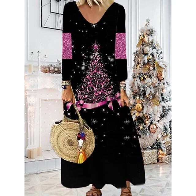 Women's Christmas Casual Dress Shift DressMaxi Long Dress Purple Wine Red Brown White Long Sleeve Plaid Santa Claus Elk Print Fall Winter V Neck Vacation Casual 2022 S M L XL XXL 3XL 4XL 5XL 6XL 12 Women's Christmas Casual Dress Shift DressMaxi Long Dress Purple Wine Red Brown White Long Sleeve Plaid Santa Claus Elk Print Fall Winter V Neck Vacation Casual 2022 S M L XL XXL 3XL 4XL 5XL 6XL - Image 12
