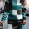 Women's Casual Dress Sweatshirt Dress Mini Dress Warm Fashion Outdoor Holiday Vacation Crew Neck Print Geometric Loose Fit Blue Brown Green S M L XL XXL