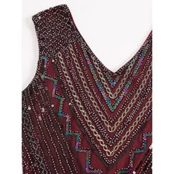 Women's Retro 1920s Fringe Dress Midi Dress Party Halloween Sequins Tassel Fringe Floral V Neck Sleeveless Regular Fit Spring Fall 2023 Black Red S M L XL -Casual Print Dress Sales qzvmlw1692849485327
