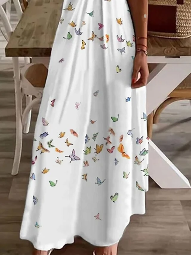 Women's Long Dress Maxi Dress Casual Dress A Line Dress Summer Dress Butterfly Casual Modern Daily Holiday Vacation Print Sleeveless V Neck Dress Regular Fit White Summer Spring S M L XL XXL 3 Women's Long Dress Maxi Dress Casual Dress A Line Dress Summer Dress Butterfly Casual Modern Daily Holiday Vacation Print Sleeveless V Neck Dress Regular Fit White Summer Spring S M L XL XXL - Image 3