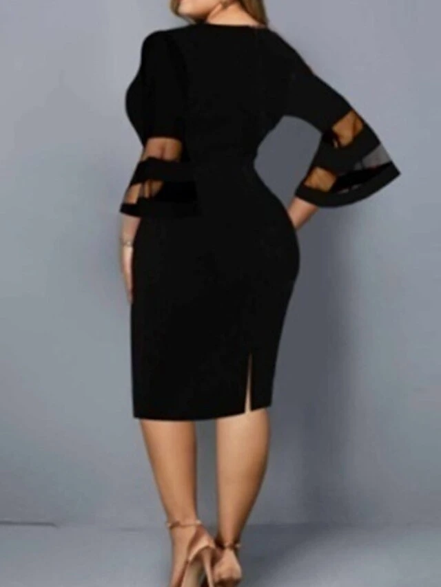 Women‘s Plus Size Curve Work Dress Sheath Dress Floral Midi Dress 3/4 Length Sleeve Mesh Print Crew Neck Elegant Outdoor White Yellow Spring Summer L XL XXL 3XL 4XL 4 Women‘s Plus Size Curve Work Dress Sheath Dress Floral Midi Dress 3/4 Length Sleeve Mesh Print Crew Neck Elegant Outdoor White Yellow Spring Summer L XL XXL 3XL 4XL - Image 4