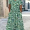 Women's Casual Dress Shift Dress Summer Dress Floral Pocket Print V Neck Midi Dress Active Fashion Outdoor Date Short Sleeve Regular Fit Blue Green Gray Summer Spring S M L XL XXL