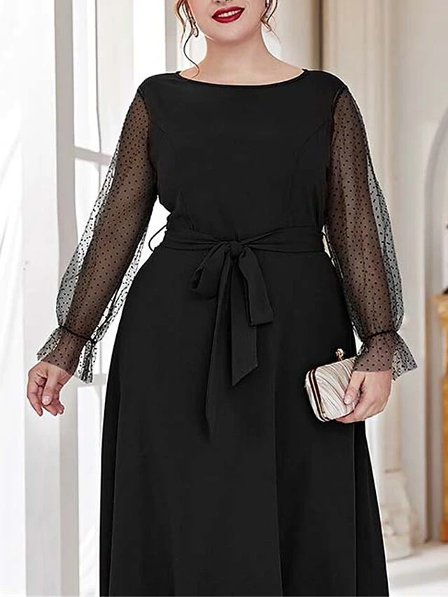 Women's Plus Size Prom Dress Party Dress Wedding Guest Dress Long Dress Maxi Dress Black Brown Long Sleeve Pure Color Lace Up Fall Winter Autumn Crew Neck Fashion Winter Dress Evening Party Wedding 5 Women's Plus Size Prom Dress Party Dress Wedding Guest Dress Long Dress Maxi Dress Black Brown Long Sleeve Pure Color Lace Up Fall Winter Autumn Crew Neck Fashion Winter Dress Evening Party Wedding - Image 5