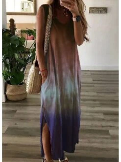 Women's Shift Dress Long Dress Maxi Dress Green Red Light Blue Sleeveless Tie Dye Spring Summer V Neck Hot S M L XL XXL 3XL -Casual Print Dress Sales rdhxbm1590732039477