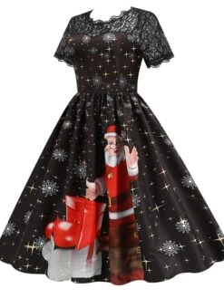 Women's Christmas Knee Length Dress Blue Purple Wine Green Black Red Short Sleeve Print Lace Print Fall Winter Round Neck CasualRegular Fit 2021 S M L XL XXL 3XL -Casual Print Dress Sales rdlexo1632737573937