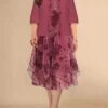 Women's Plus Size Curve Two Piece Dress Set Casual Dress Print Dress Outdoor Daily Fashion Elegant Layered Print Midi Dress Crew Neck 3/4 Length Sleeve Floral Fuchsia Spring Fall L XL XXL 3XL 4XL