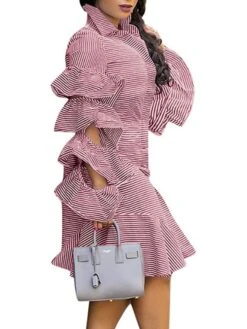 Women's Shirt Dress Sheath Dress Midi Dress Winter Dress Daily Vacation Polyester Cotton Blend Fashion Casual Shirt Collar Lace Up Ruched Long Sleeve Summer Spring Fall 2022 Regular Fit Red Light Blue -Casual Print Dress Sales reeeld1634352966324