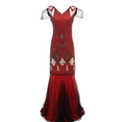 Women's Retro 1920s Sequin Dress Long Dress Maxi Dress Party Evening Party Sequins Mesh Geometric V Neck Short Sleeve Regular Fit Spring Fall 2023 Black Red S M L XL -Casual Print Dress Sales rfskzx1692849398987