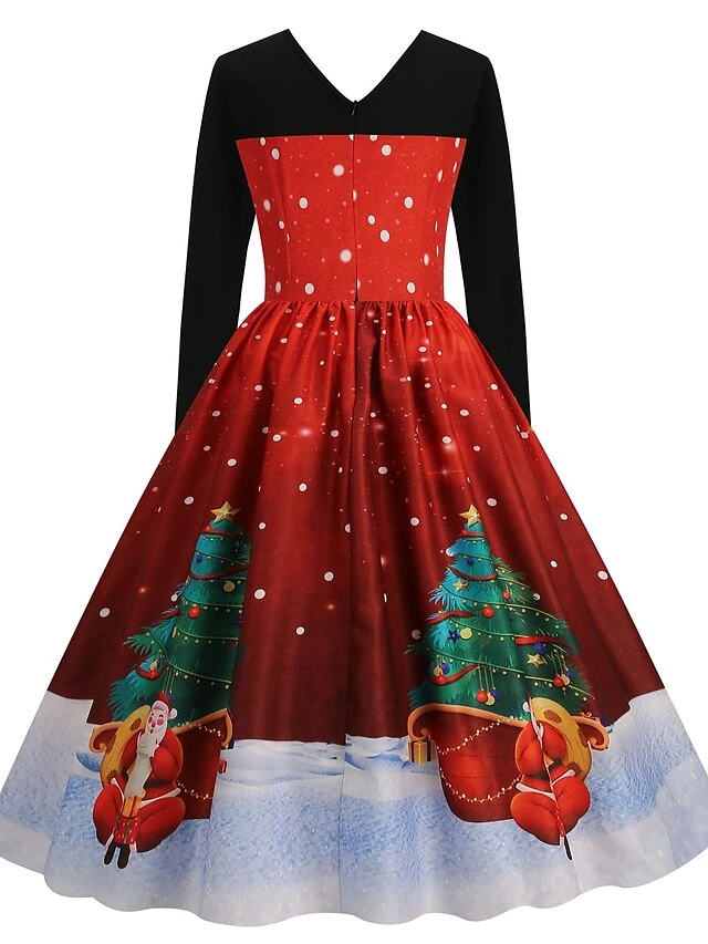 Women's Christmas Swing Dress Midi Dress Black Long Sleeve Santa Claus Print Winter Fall Autumn Crew Neck Modern 2022 S M L XL 2XL 3XL 3 Women's Christmas Swing Dress Midi Dress Black Long Sleeve Santa Claus Print Winter Fall Autumn Crew Neck Modern 2022 S M L XL 2XL 3XL - Image 3