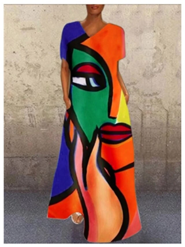 Women's Shift Dress Long Dress Maxi Dress Abstract Human Face (color) Abstract Human Face (orange) Abstract Human Face (pink) Short Sleeve Fall Spring Summer S M L XL XXL XXXL 4XL 3 Women's Shift Dress Long Dress Maxi Dress Abstract Human Face (color) Abstract Human Face (orange) Abstract Human Face (pink) Short Sleeve Fall Spring Summer S M L XL XXL XXXL 4XL - Image 3
