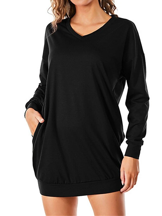 Women's Casual Dress Sweatshirt Dress Shift Dress Mini Dress Pocket Outdoor Street Daily Active Fashion V Neck Long Sleeve 2023 Loose Fit Black Wine Dark Grey Color S M L XL XXL Size 15 Women's Casual Dress Sweatshirt Dress Shift Dress Mini Dress Pocket Outdoor Street Daily Active Fashion V Neck Long Sleeve 2023 Loose Fit Black Wine Dark Grey Color S M L XL XXL Size - Image 15