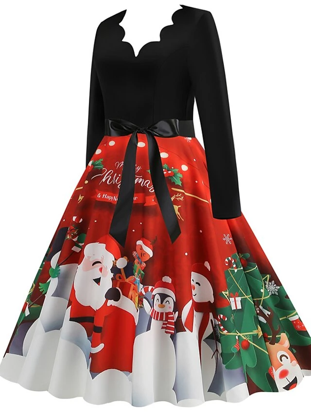Women's Christmas Casual Dress Swing Dress Midi Dress Green Wine Light Red Fuchsia Red Long Sleeve Santa Claus Elk Bow Print Winter Fall V Neck Vacation Vintage 2022 S M L XL XXL 3XL 15 Women's Christmas Casual Dress Swing Dress Midi Dress Green Wine Light Red Fuchsia Red Long Sleeve Santa Claus Elk Bow Print Winter Fall V Neck Vacation Vintage 2022 S M L XL XXL 3XL - Image 15