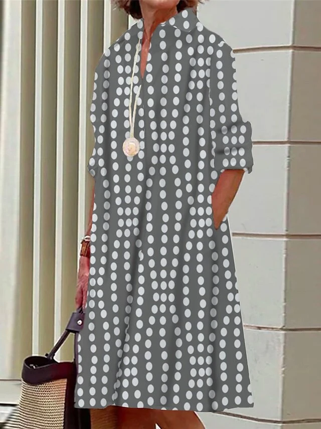 Women's Shirt Dress Casual Dress Midi Dress Outdoor Office Daily Polyester Fashion Modern Shirt Collar Button Pocket Long Sleeve Fall Winter 2023 Loose Fit Black Navy Blue Blue Geometric Color Block 2 Women's Shirt Dress Casual Dress Midi Dress Outdoor Office Daily Polyester Fashion Modern Shirt Collar Button Pocket Long Sleeve Fall Winter 2023 Loose Fit Black Navy Blue Blue Geometric Color Block - Image 2