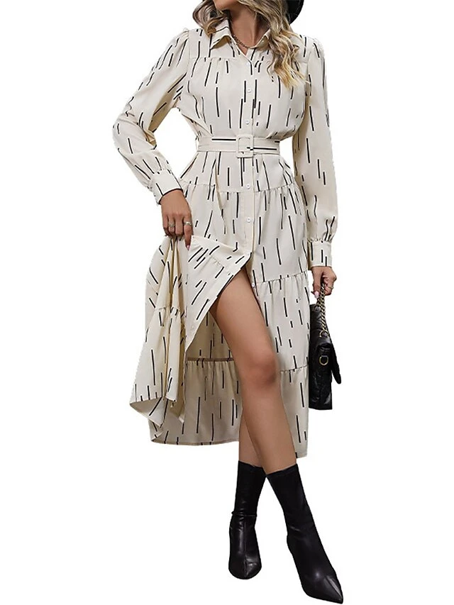 Women's Shirt Dress Casual Dress Midi Dress Outdoor Daily Polyester Fashion Modern Shirt Collar Button Pocket Long Sleeve Fall Winter 2023 Loose Fit Apricot Geometric Striped S M L XL 11 Women's Shirt Dress Casual Dress Midi Dress Outdoor Daily Polyester Fashion Modern Shirt Collar Button Pocket Long Sleeve Fall Winter 2023 Loose Fit Apricot Geometric Striped S M L XL - Image 11