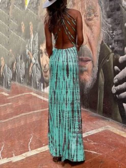 Women's Casual Dress Summer Dress Slip Dress Tie Dye Backless Print Strap Long Dress Maxi Dress Fashion Streetwear Outdoor Street Sleeveless Regular Fit Pink Red Blue Summer Spring S M L XL -Casual Print Dress Sales rjsjha1689677492348