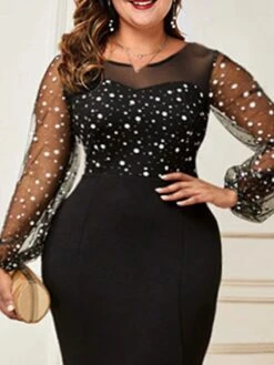 Women‘s Plus Size Curve Party Dress Polka Dot Crew Neck Long Sleeve Winter Fall Elegant Formal Mature Maxi Long Dress Party Evening Party Dress -Casual Print Dress Sales rjtapt1668755874150