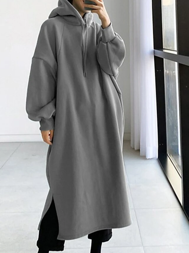Women's Casual Dress Hoodie Dress Long Dress Maxi Dress Active Daily Outdoor Holiday Vacation Hoodie Solid Color Loose Fit ArmyGreen Black Green S M L XL XXL 1 Women's Casual Dress Hoodie Dress Long Dress Maxi Dress Active Daily Outdoor Holiday Vacation Hoodie Solid Color Loose Fit ArmyGreen Black Green S M L XL XXL