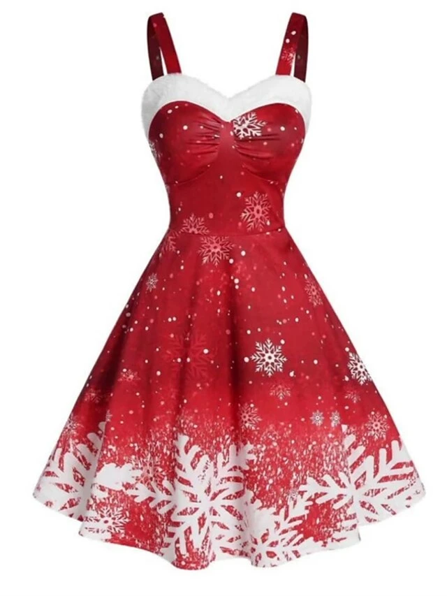 Women's Christmas Swing Dress Slip Dress Midi Dress Green Blue Purple Red Black Sleeveless Snowflake Cold Shoulder Print Winter Fall Spaghetti Strap Fashion Party Sexy 2022 S M L XL 2XL 3XL 2 Women's Christmas Swing Dress Slip Dress Midi Dress Green Blue Purple Red Black Sleeveless Snowflake Cold Shoulder Print Winter Fall Spaghetti Strap Fashion Party Sexy 2022 S M L XL 2XL 3XL - Image 2
