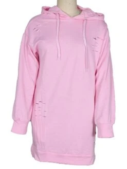 Women's Casual Dress Hoodie Dress Plain Dress Mini Dress Pocket Ripped Outdoor Daily Going Out Active Fashion Hooded Long Sleeve 2023 Loose Fit Pink Khaki Army Green Color S M L XL Size -Casual Print Dress Sales rklhlv1694487171016