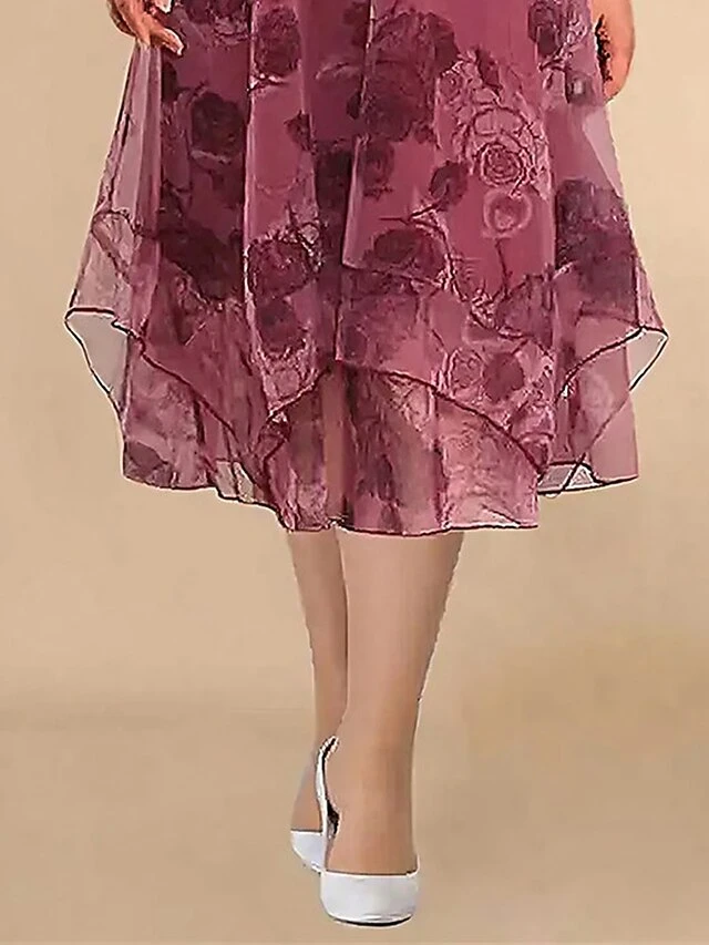 Women's Plus Size Curve Two Piece Dress Set Casual Dress Print Dress Outdoor Daily Fashion Elegant Layered Print Midi Dress Crew Neck 3/4 Length Sleeve Floral Fuchsia Spring Fall L XL XXL 3XL 4XL 3 Women's Plus Size Curve Two Piece Dress Set Casual Dress Print Dress Outdoor Daily Fashion Elegant Layered Print Midi Dress Crew Neck 3/4 Length Sleeve Floral Fuchsia Spring Fall L XL XXL 3XL 4XL - Image 3