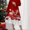Women's Plus Size Curve Casual Dress Dress Set Two Piece Dress Santa Claus Elk Midi Dress Long Sleeve Print Crew Neck Fashion Outdoor White Red Fall Winter L XL XXL 3XL 4XL