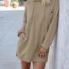 Women's Casual Dress Hoodie Dress Mini Dress Fashion Daily Outdoor Vacation Going Out Hoodie Print Pure Color Loose Fit Pink Khaki Army Green S M L XL