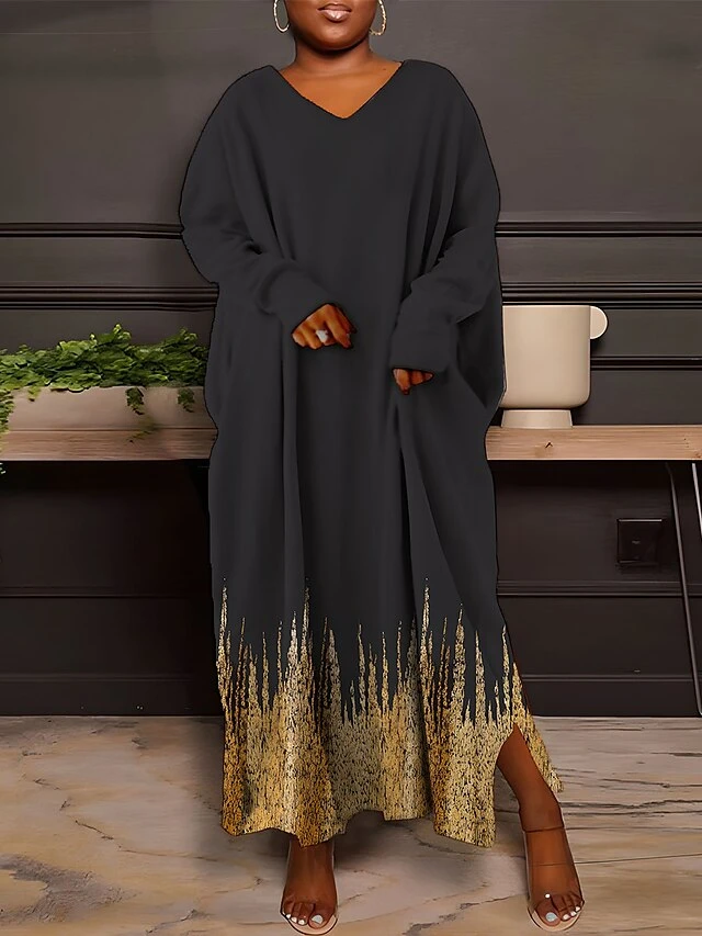 Women's Plus Size Curve Casual Dress Sweatshirt Dress Winter Dress Floral Gradient Long Dress Maxi Dress Long Sleeve Split Print V Neck Fashion Outdoor Black White Fall Winter L XL XXL 3XL 4XL 3 Women's Plus Size Curve Casual Dress Sweatshirt Dress Winter Dress Floral Gradient Long Dress Maxi Dress Long Sleeve Split Print V Neck Fashion Outdoor Black White Fall Winter L XL XXL 3XL 4XL - Image 3