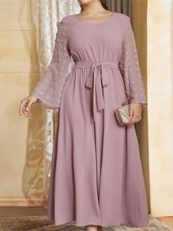 Women's Plus Size Work Dress Swing Dress Semi Formal Dress Fashion Long Dress Maxi Dress Lace Up Crew Neck Long Sleeve Plain Regular Fit Purple Fall Winter L XL XXL 3XL 4XL -Casual Print Dress Sales rlqsuq1693300526778