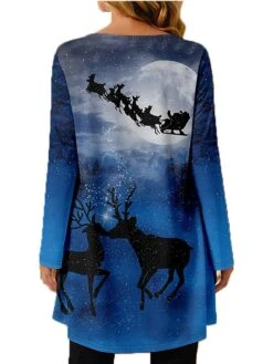 Women's Christmas T Shirt Dress Tee Dress Print Dress Light Blue Long Sleeve Animal Print Patchwork Print Fall Spring Crew Neck Classic Modern Fall Dress Loose Fit 2022 S M L XL 2XL 3XL 4XL -Casual Print Dress Sales rmkjve1665744271774 1