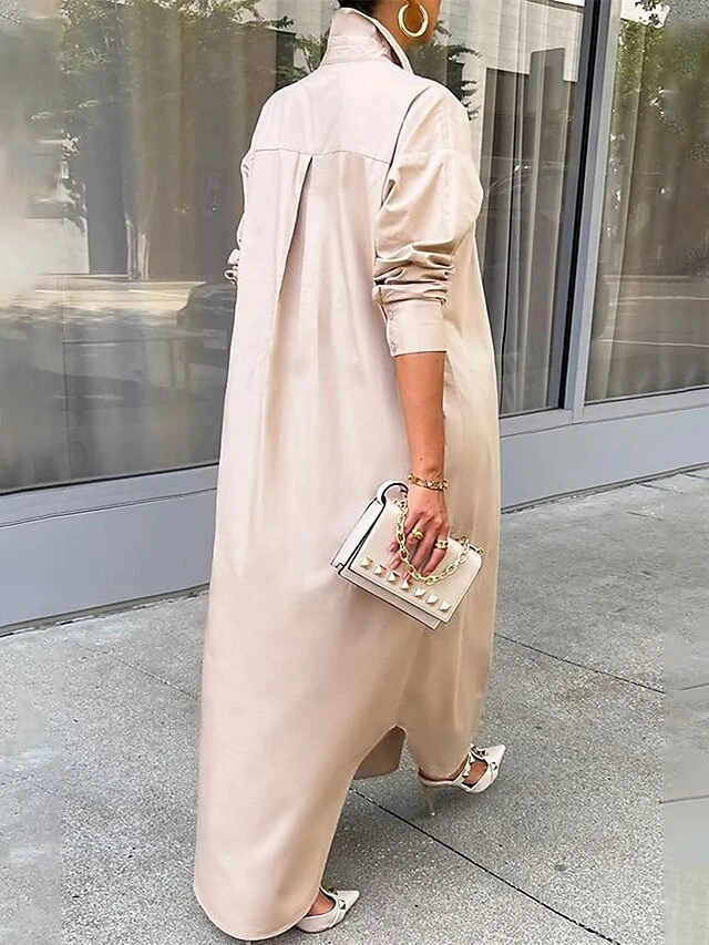 Women's Shirt Dress Casual Dress Midi Dress Outdoor Daily Vacation Polyester Fashion Modern Shirt Collar Split Long Sleeve Fall Winter 2023 Loose Fit Black White Yellow Plain S M L XL XXL 10 Women's Shirt Dress Casual Dress Midi Dress Outdoor Daily Vacation Polyester Fashion Modern Shirt Collar Split Long Sleeve Fall Winter 2023 Loose Fit Black White Yellow Plain S M L XL XXL - Image 10