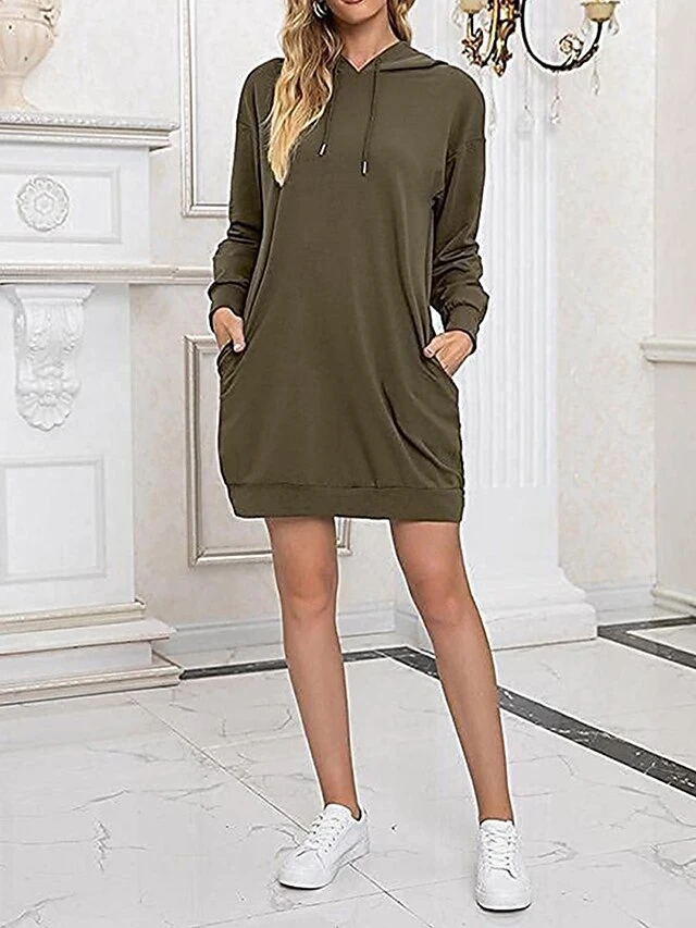 Women's Casual Dress Hoodie Dress Shift Dress Mini Dress Pocket Outdoor Street Daily Active Fashion Hooded Long Sleeve 2023 Loose Fit Black Wine Army Green Color S M L XL XXL Size 18 Women's Casual Dress Hoodie Dress Shift Dress Mini Dress Pocket Outdoor Street Daily Active Fashion Hooded Long Sleeve 2023 Loose Fit Black Wine Army Green Color S M L XL XXL Size - Image 18