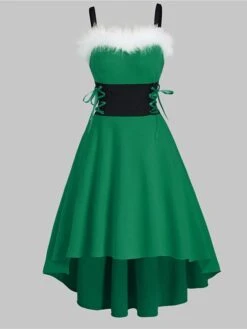 Women's Christmas Swing Dress Slip Dress Vintage Dress Midi Dress Green Black Wine Sleeveless Pure Color Backless Winter Fall Autumn Spaghetti Strap Fashion Daily Date 2022 S M L XL XXL 3XL -Casual Print Dress Sales rnbgeb1667815072677