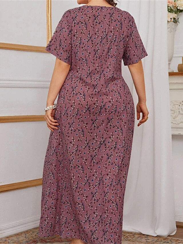 Women‘s Plus Size Curve Flattering Dresses Apple Shaped Dress Casual Dress Floral Dress Floral Long Dress Maxi Dress Short Sleeve Print V Neck Basic Outdoor Fuchsia Spring Summer XL XXL 3XL 2 Women‘s Plus Size Curve Flattering Dresses Apple Shaped Dress Casual Dress Floral Dress Floral Long Dress Maxi Dress Short Sleeve Print V Neck Basic Outdoor Fuchsia Spring Summer XL XXL 3XL - Image 2