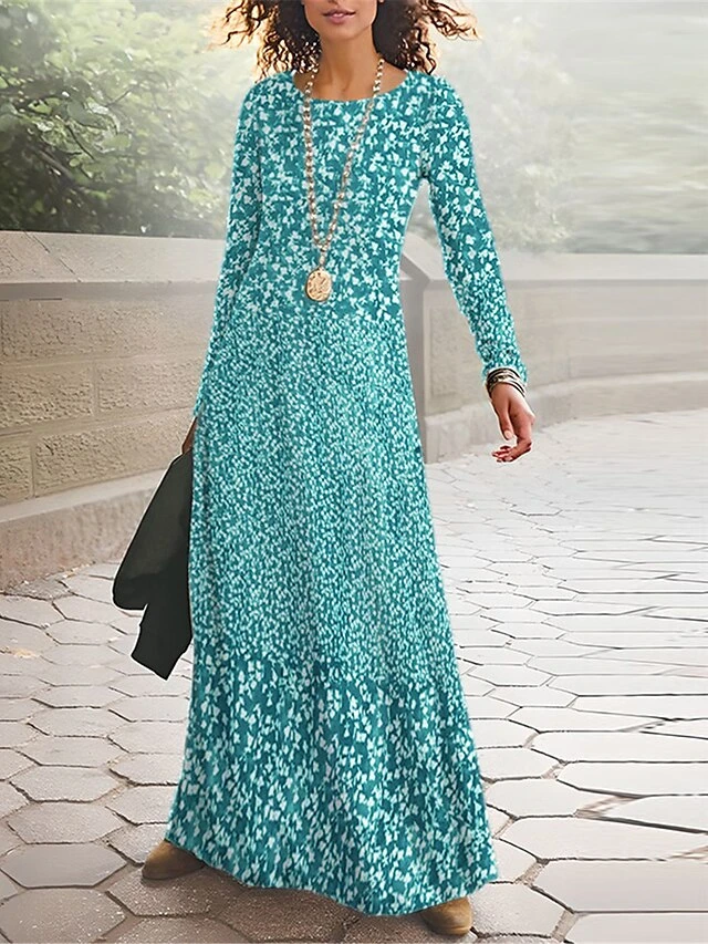 Women's T Shirt Dress Casual Dress Winter Dress Floral Print Crew Neck Long Dress Maxi Dress Fashion Streetwear Outdoor Street Long Sleeve Regular Fit Yellow Wine Navy Blue Spring Fall S M L XL XXL 2 Women's T Shirt Dress Casual Dress Winter Dress Floral Print Crew Neck Long Dress Maxi Dress Fashion Streetwear Outdoor Street Long Sleeve Regular Fit Yellow Wine Navy Blue Spring Fall S M L XL XXL - Image 2